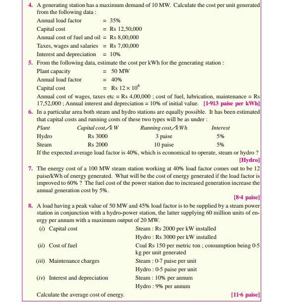 4 A Generating Station Has Maximum Demand 10 Mw Calculate The Cost Per