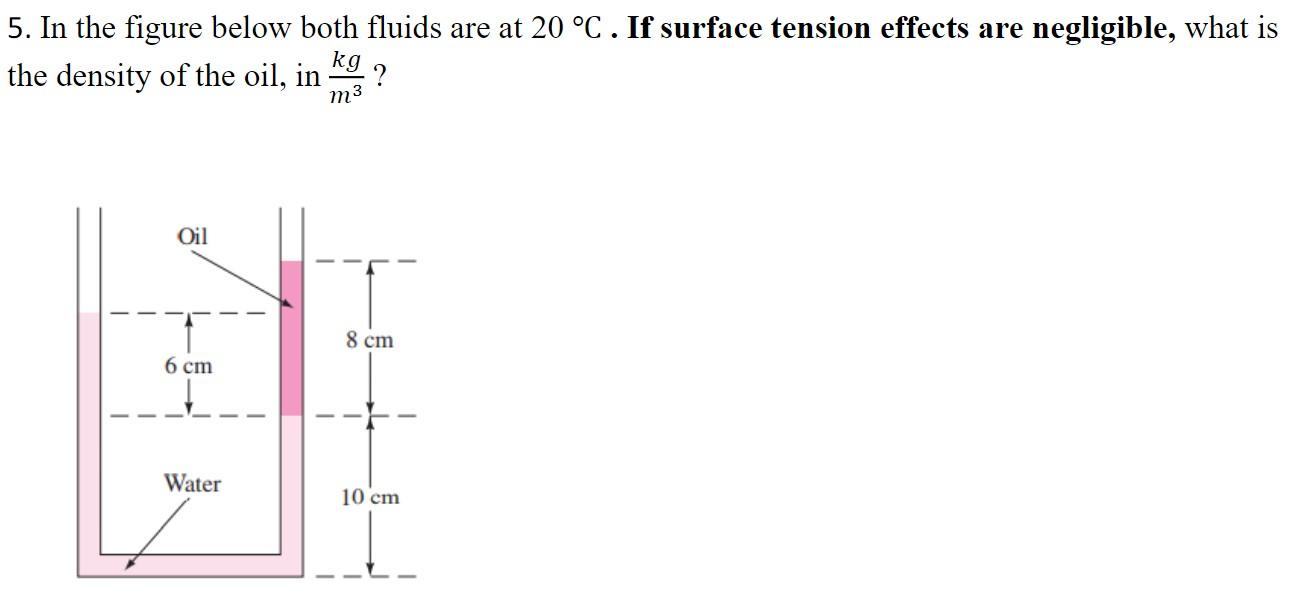 5 In The Figure Below Both Fluids Are At 20 C If Surface Tension