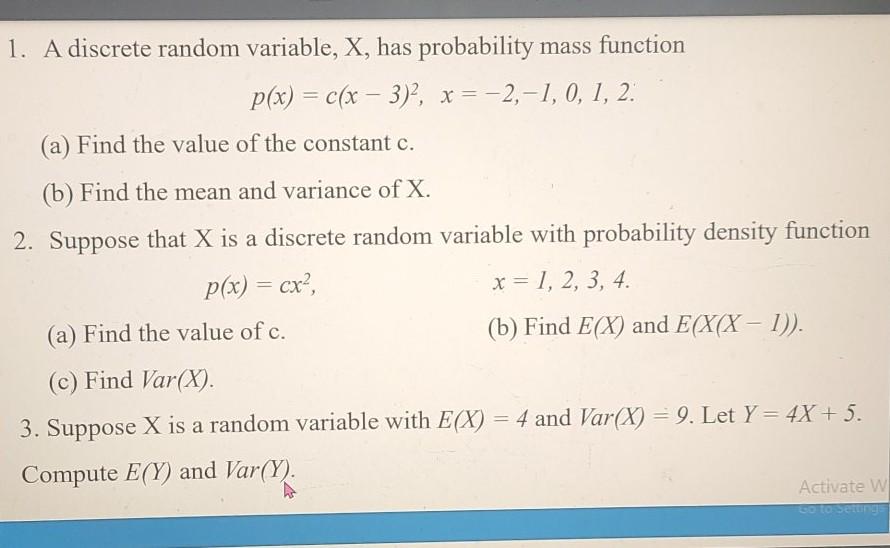 A Discrete Random Variable X Has Probability Mass Function Px Cx X