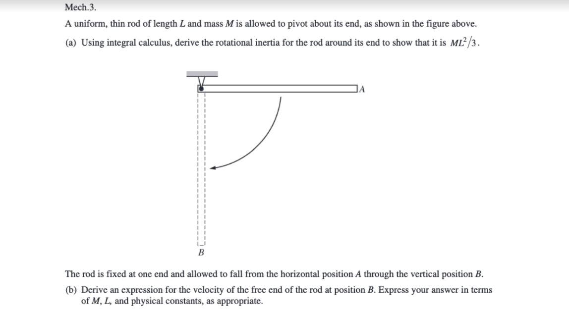 Mech A Uniform Thin Rod Of Length L And Mass M Is Allowed To Pivot