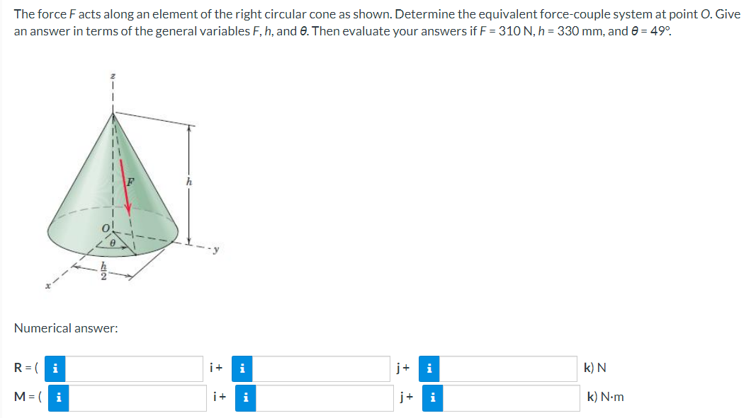 The Force F Acts Along An Element Of The Right Circular Cone As Shown