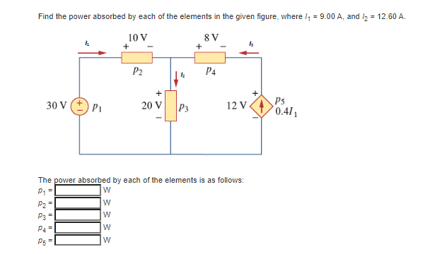 Find The Power Absorbed By Each Of The Elements In The Given Figure