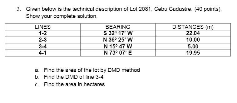 Given Below Is The Technical Description Of Lot Cebu Cadastre