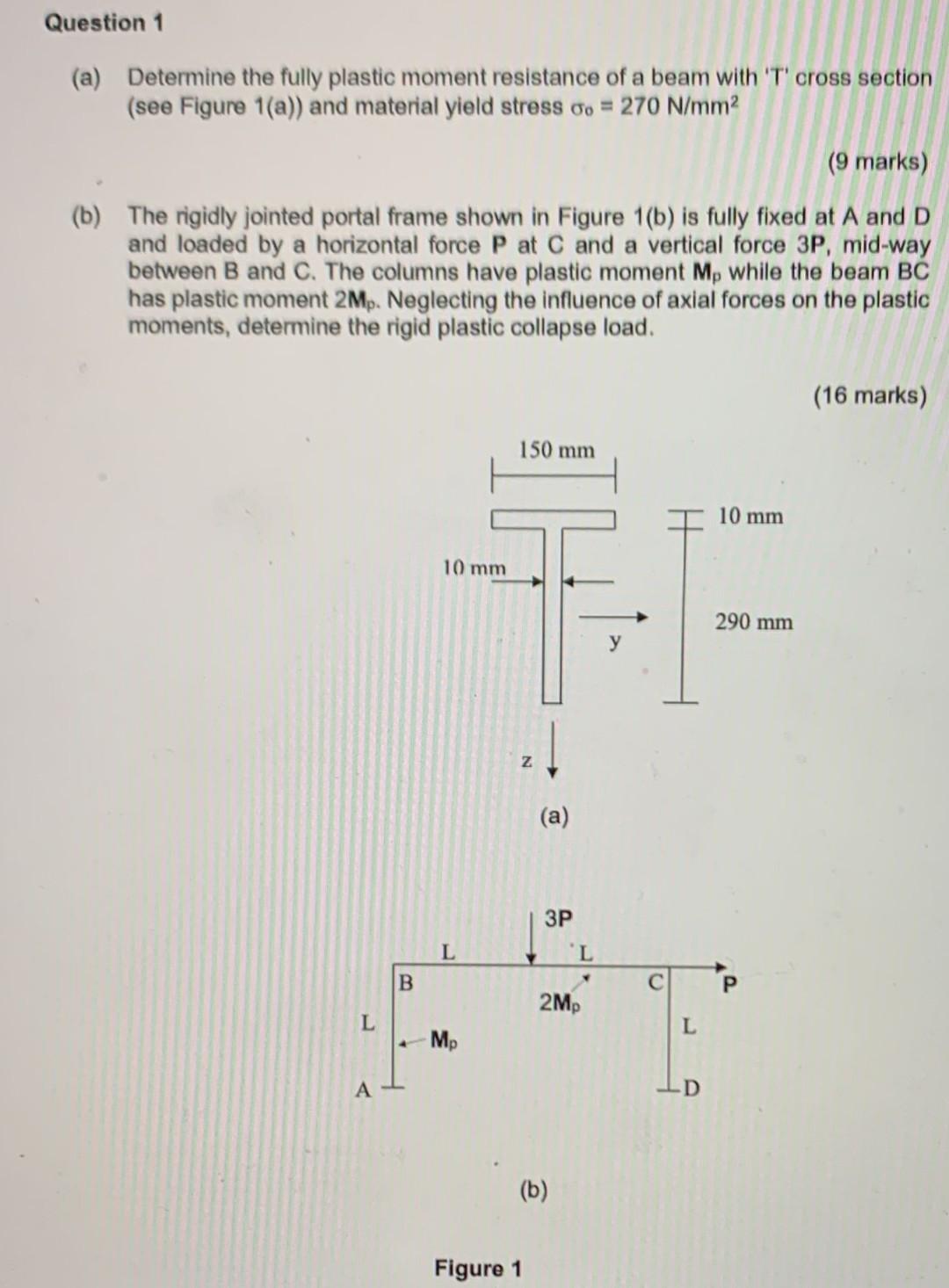 Question 1 A Determine The Fully Plastic Moment Resistance Beam With T 