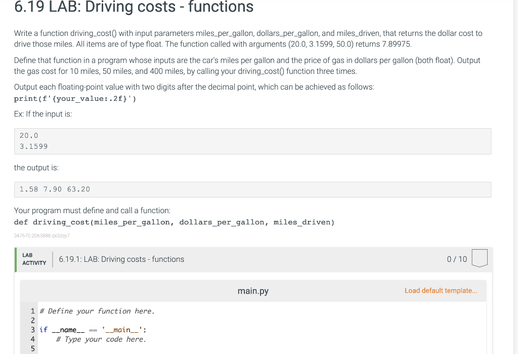 619 Lab Driving Costs Functions Write A Function Driving Cost With 