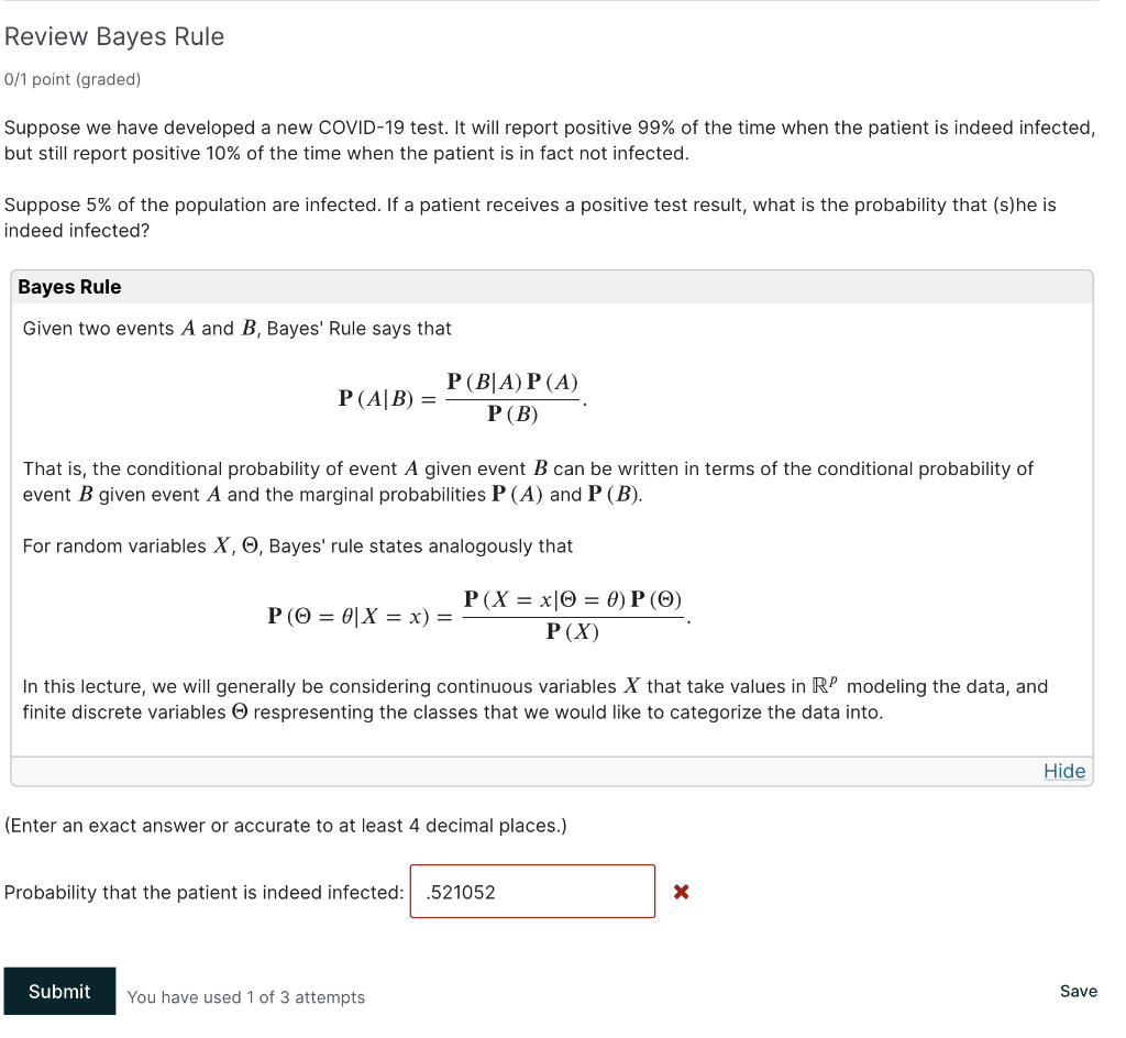 Review Bayes Rule 01 Point Graded Suppose We Have Developed A New 