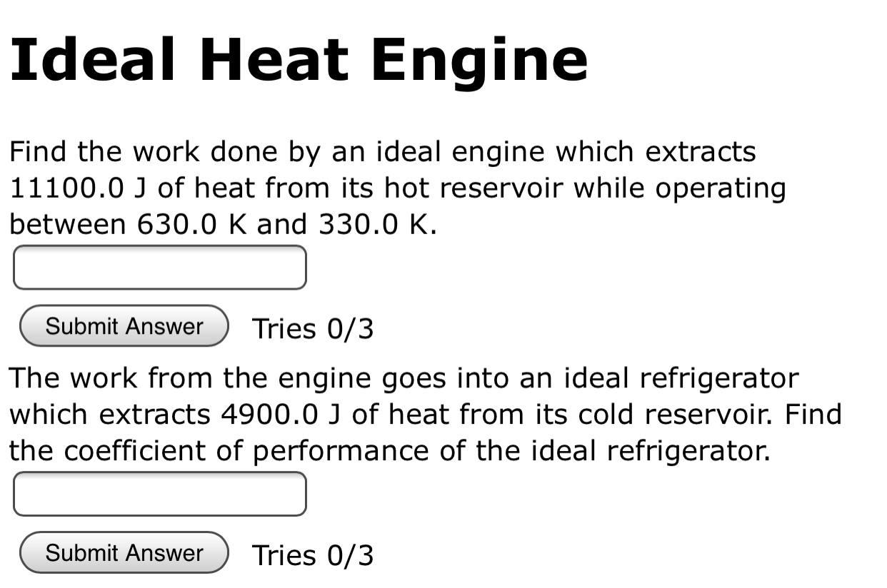 ideal heat engine find the work done by an ideal engine which extracts