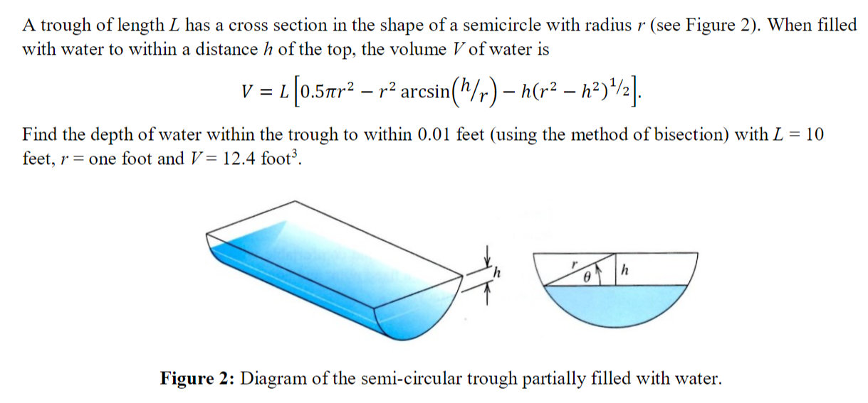 a trough of length l has a cross section in the shape of a semicircle