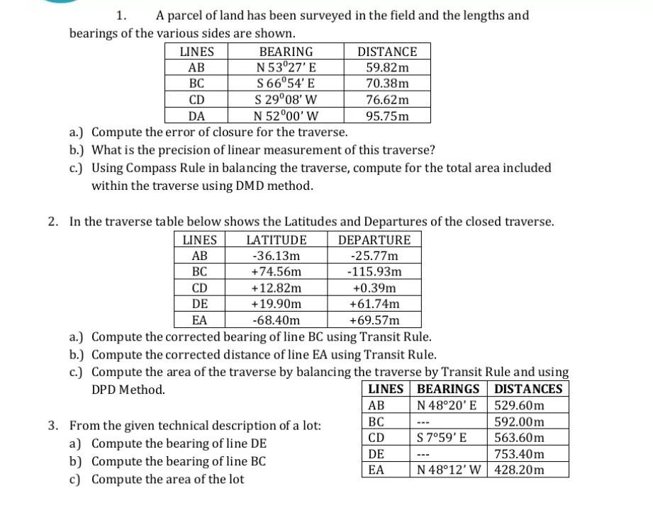 1-a-parcel-of-land-has-been-surveyed-in-the-field-and-the-lengths-and