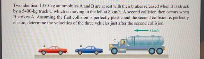 Two Identical 1350kg Automobiles A And B Are At Rest With Their Brakes ...