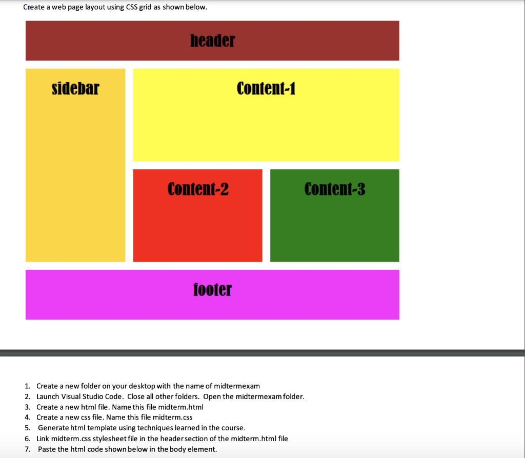 Create Web Page Layout Using Css Grid As Shown Below Header Sidebar 