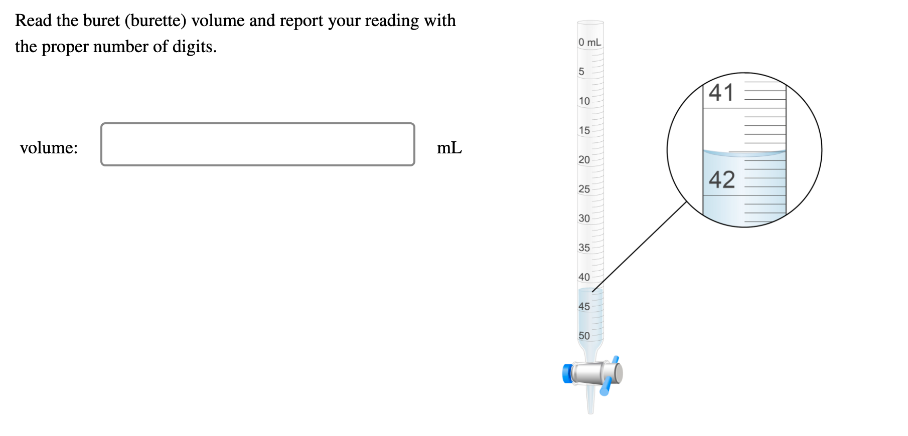 read the buret burette volume and report your reading with the proper