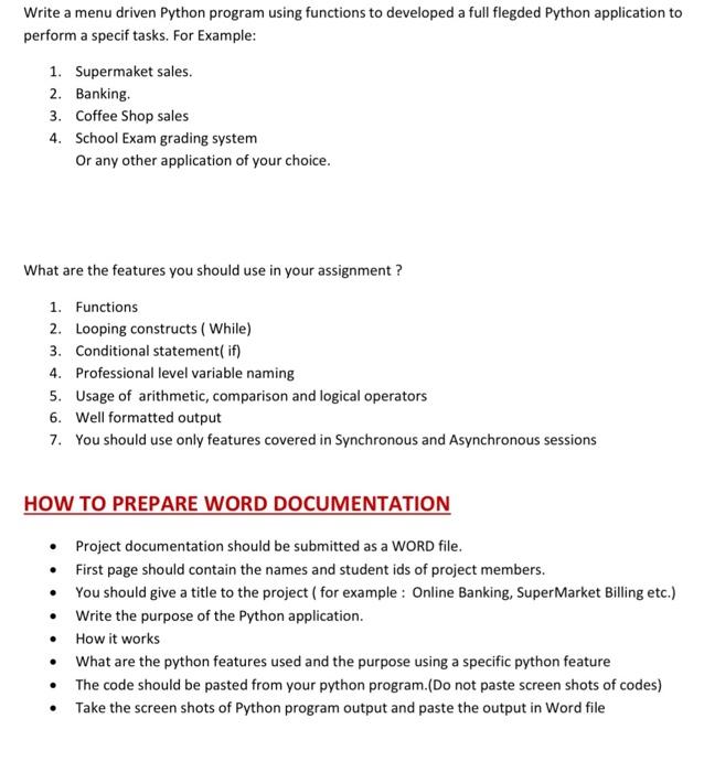 write menu driven python program using functions developed full flegded python StudyX