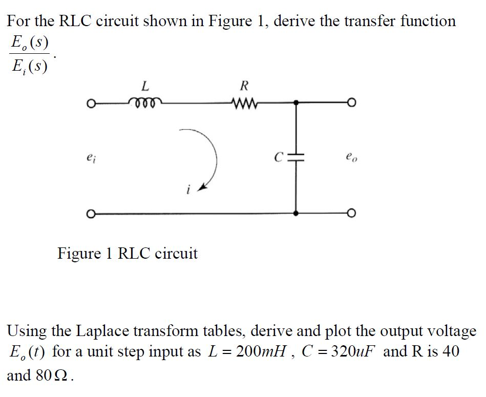 for the rlc circuit shown in figure 1 derive the transfer function eo s