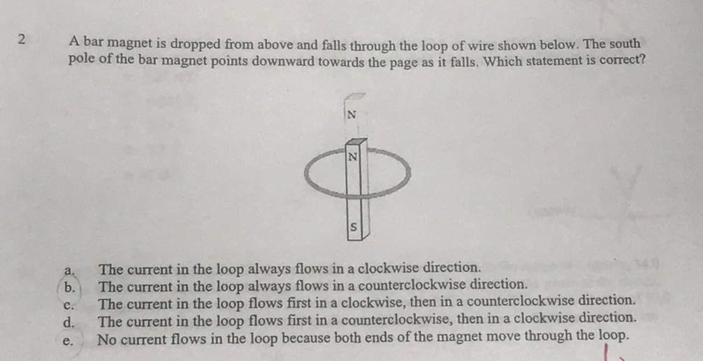 2 a bar is dropped from above and falls through the loop of wire