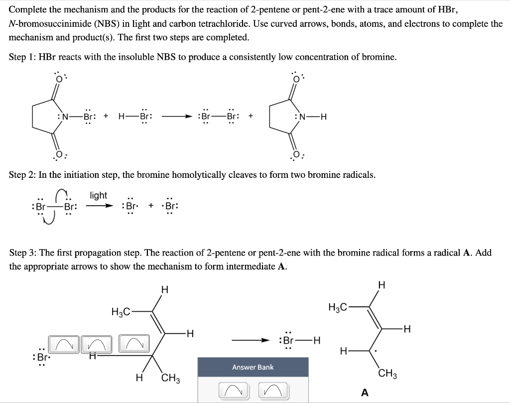 complete-the-mechanism-and-the-products-for-the-reaction-of-2pentene-or