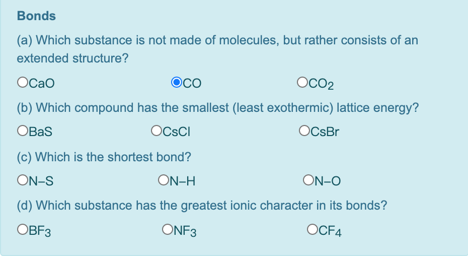 Bonds A Which Substance Is Not Made Of Molecules But Rather Consists Of 