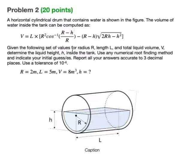 problem 2 20 points a horizontal cylindrical drum that contains water