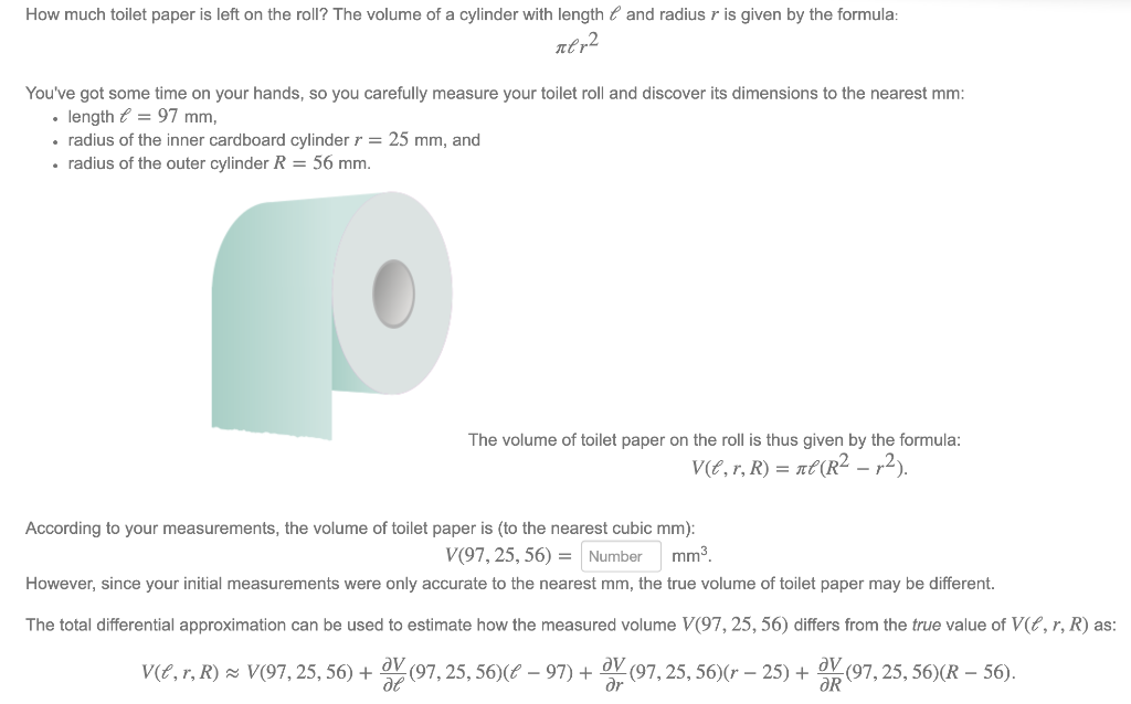 how much toilet paper is left on the roll the volume of a cylinder with