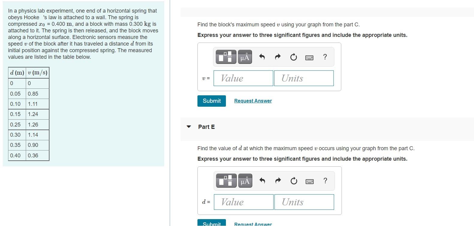 in a physics lab experiment one end of a horizontal spring that obeys