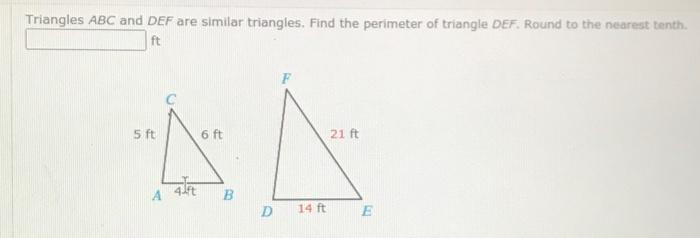 Triangles Abc And Def Are Similar Triangles Find The Perimeter Triangle 