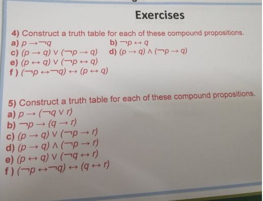 Exercises 4 Construct A Truth Table For Each Of These Compound ...