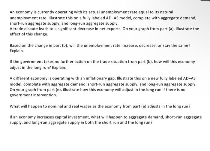 an economy is currently operating with its actual unemployment rate ...