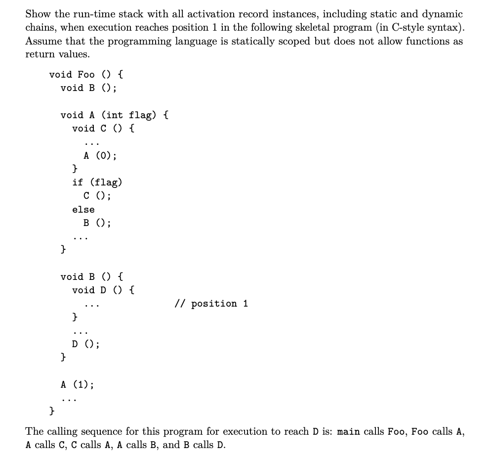 show the runtime stack with all activation record instances including ...