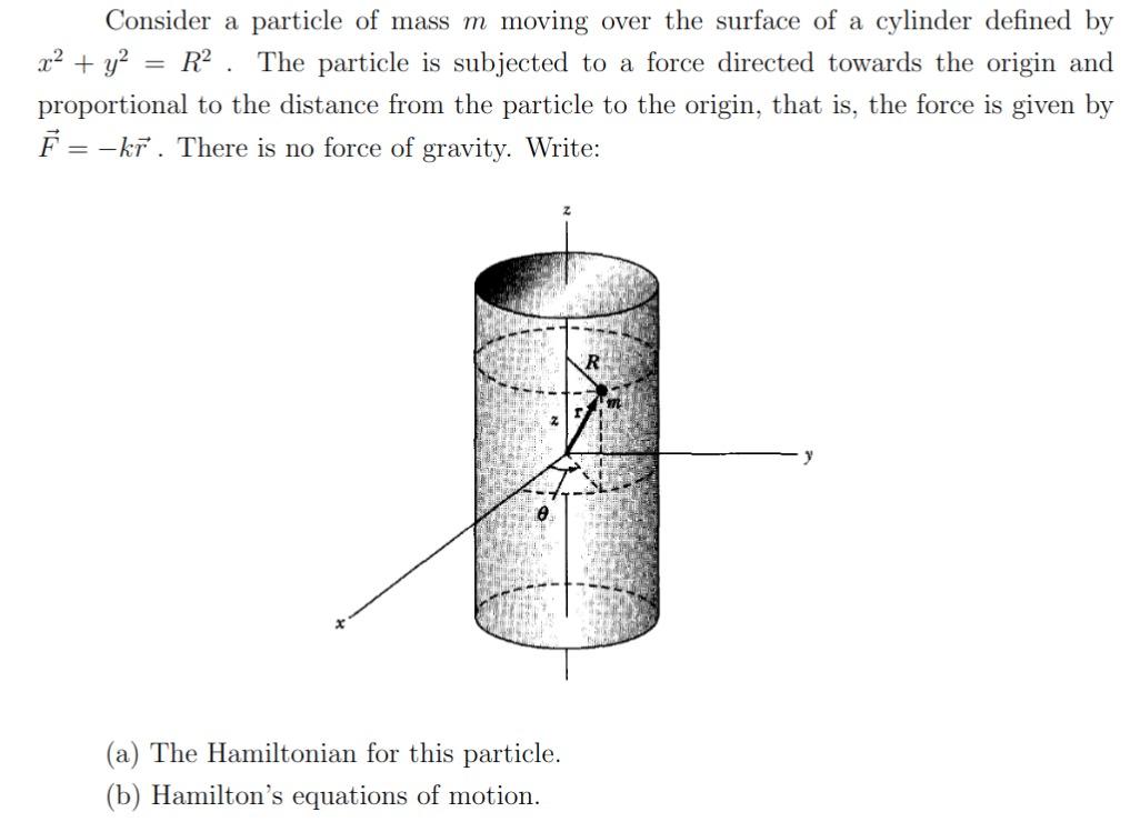 consider particle mass m moving over the surface cylinder defined by