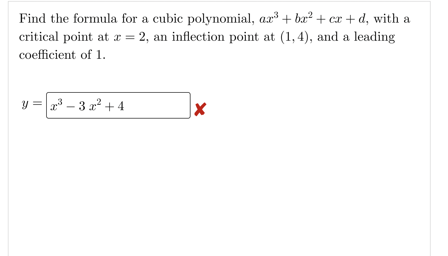 find the formula for a cubic polynomial ax bx cxd with a critical point