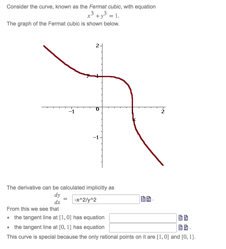 consider the curve known as the fermat cubic with equation x3 y3 1 the ...