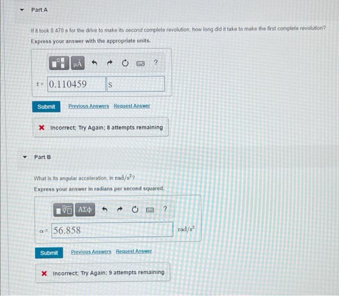 a computer disk drive is turned on starting from rest and has constant