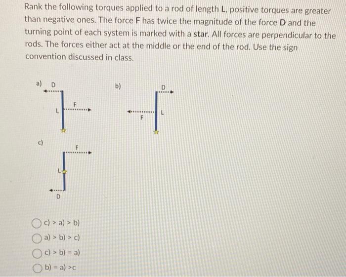 rank the following torques applied to a rod of length l positive torques are gr StudyX