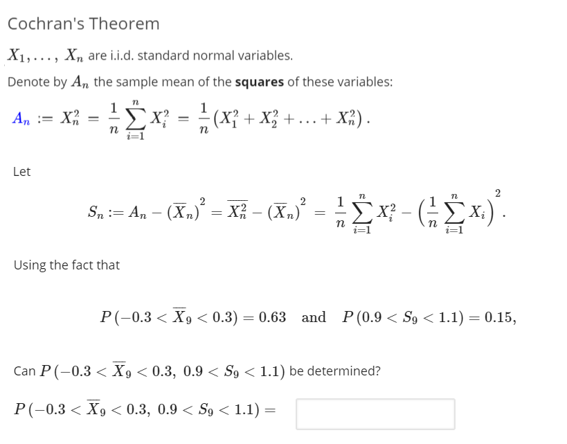 cochrans theorem x1 xn are iid standard normal variables denote by an ...