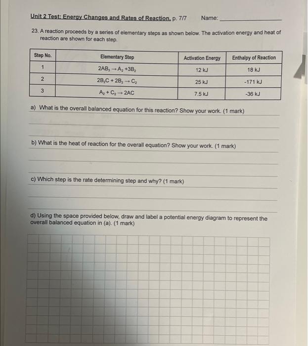 unit 2 test energy changes and rates of reaction p 77 name 23 a
