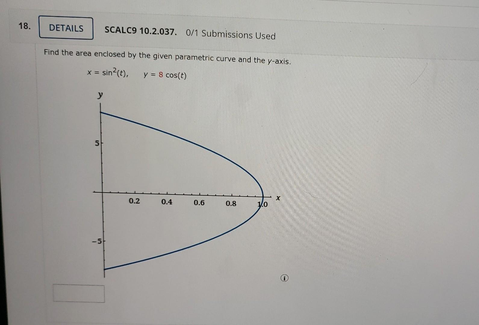 find-the-area-enclosed-by-the-given-parametric-curve-and-the-y-axis