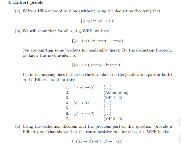 3 hilbert proofs a write a hilbert proof to show without using the