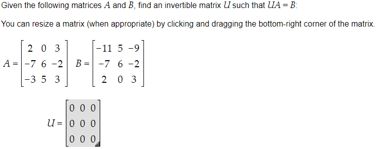 Given The Following Matrices A And B Find An Invertible Matrix U Such ...