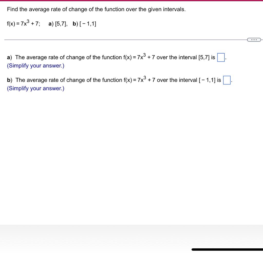 Find The Average Rate Of Change Of The Function Over The Given