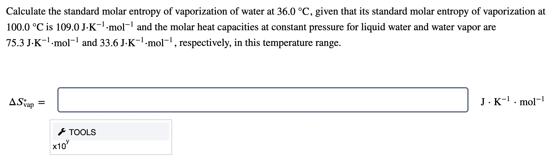 1 calculate the standard molar entropy of vaporization of water at 360