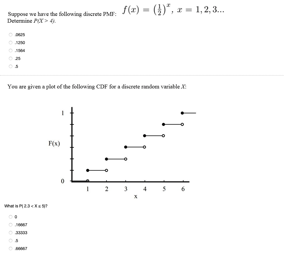 Fx 2 X 1 2 3 Suppose We Have The Following Discrete Pmf Determine Px 4