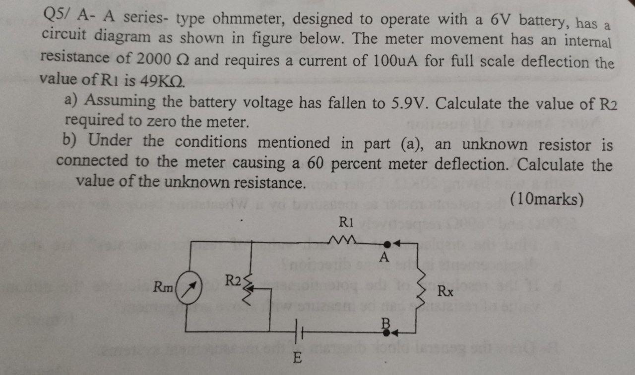 q57 a a series type ohmmeter designed to operate with a 6v battery has