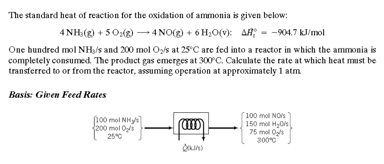 the standard heat of reaction for the oxidation of ammonia is given