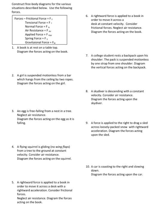 construct freebody diagrams for the various situations described below