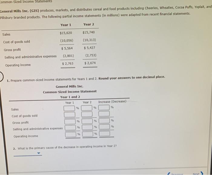 commonsized statements general mills inc gis produces markets