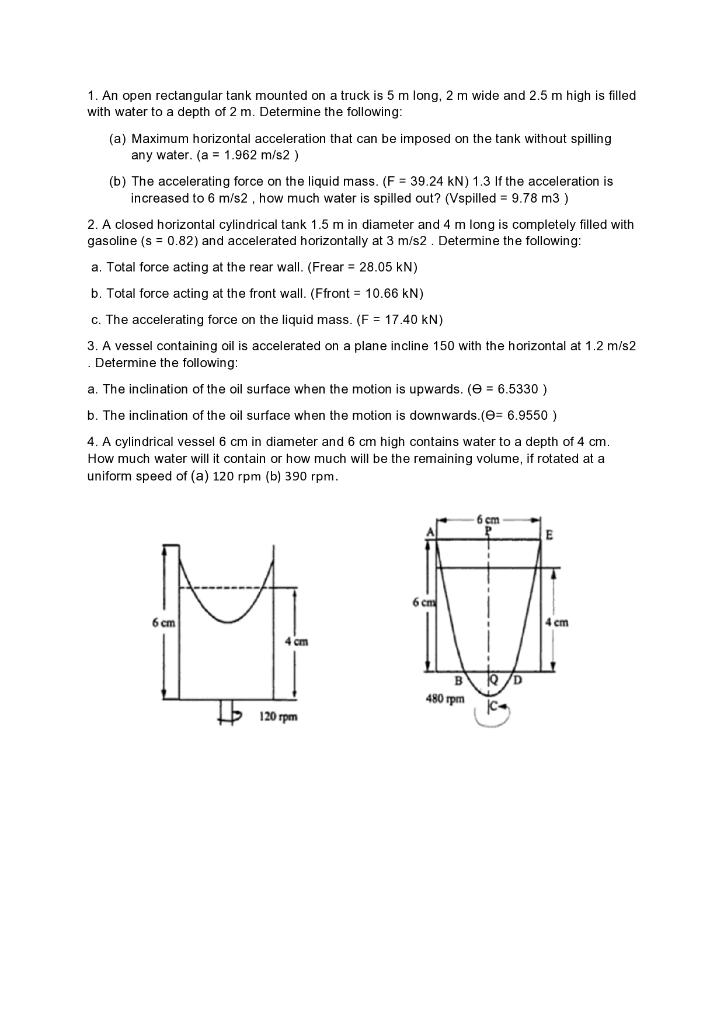 1 an open rectangular tank mounted on a truck is 5 m long 2 m wide and