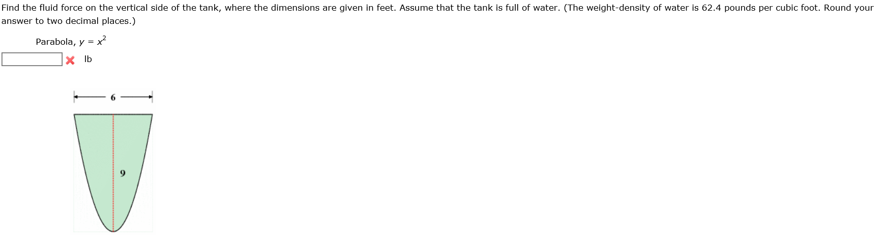 find the fluid force on the vertical side of the tank with a semicircle with a height of 2