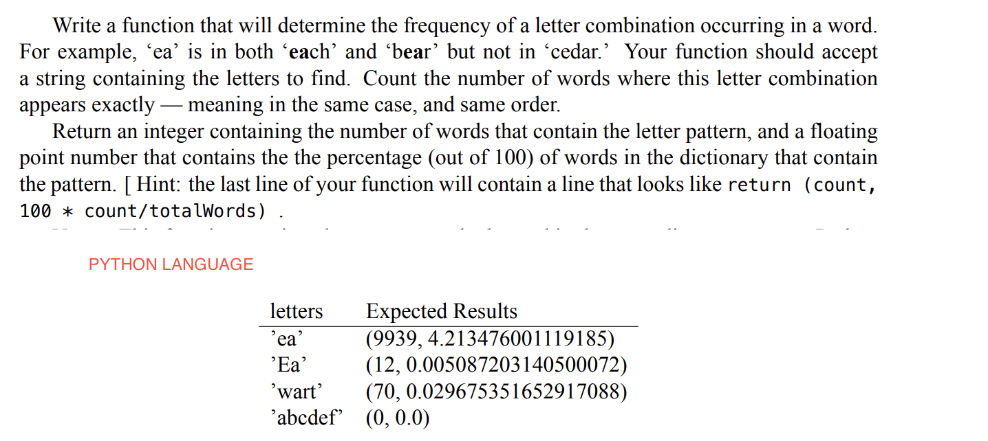 Write A Function That Will Determine The Frequency Of A Letter 