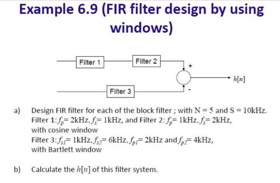 example 69 fir filter design by using windows filter 1 filter 2 hn