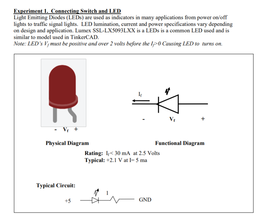 experiment 1 connecting switch and led light emitting diodes leds are